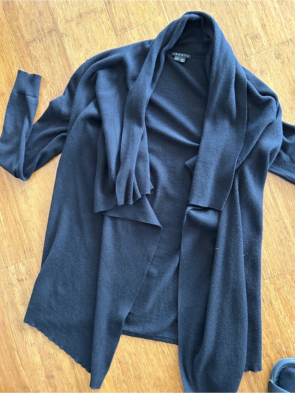 Theory Navy Open-Front Draped Cardigan